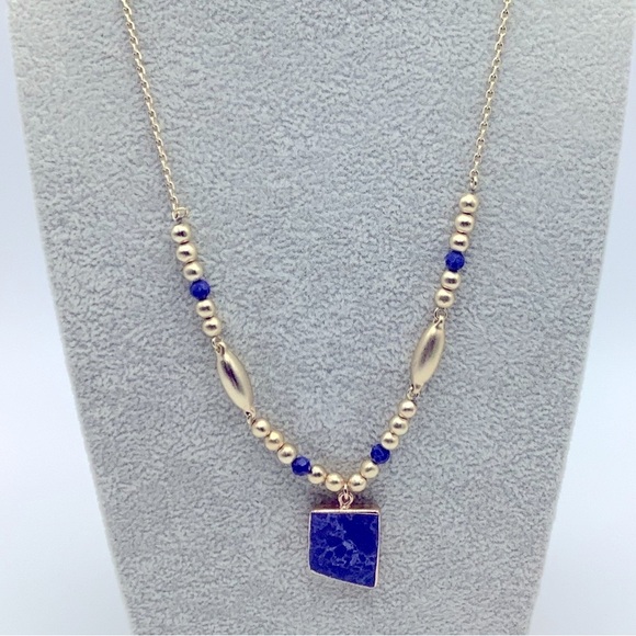 Lucky Brand Gold and Blue Lapis Beaded Necklace - Picture 1 of 3
